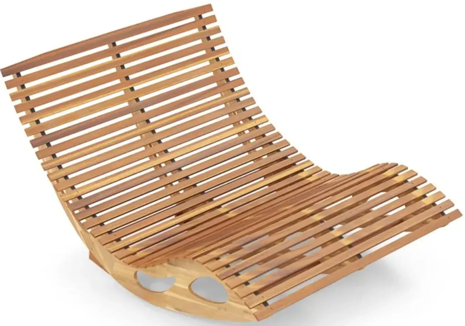 Hivvago Slatted Acacia 2-Seat Patio Dual Rocker Sunbed Wood Lounger with Ergonomic Curved Seat