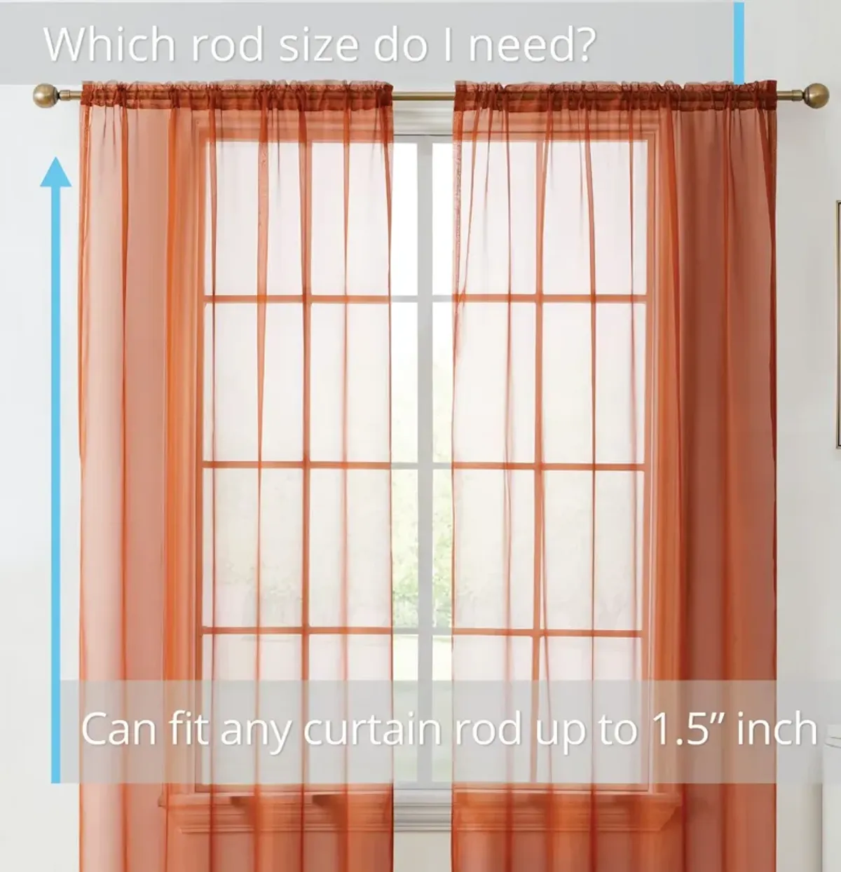 THD Essentials Sheer Voile Window Treatment Rod Pocket Curtain Panels Bedroom, Kitchen, Living Room - Set of 2