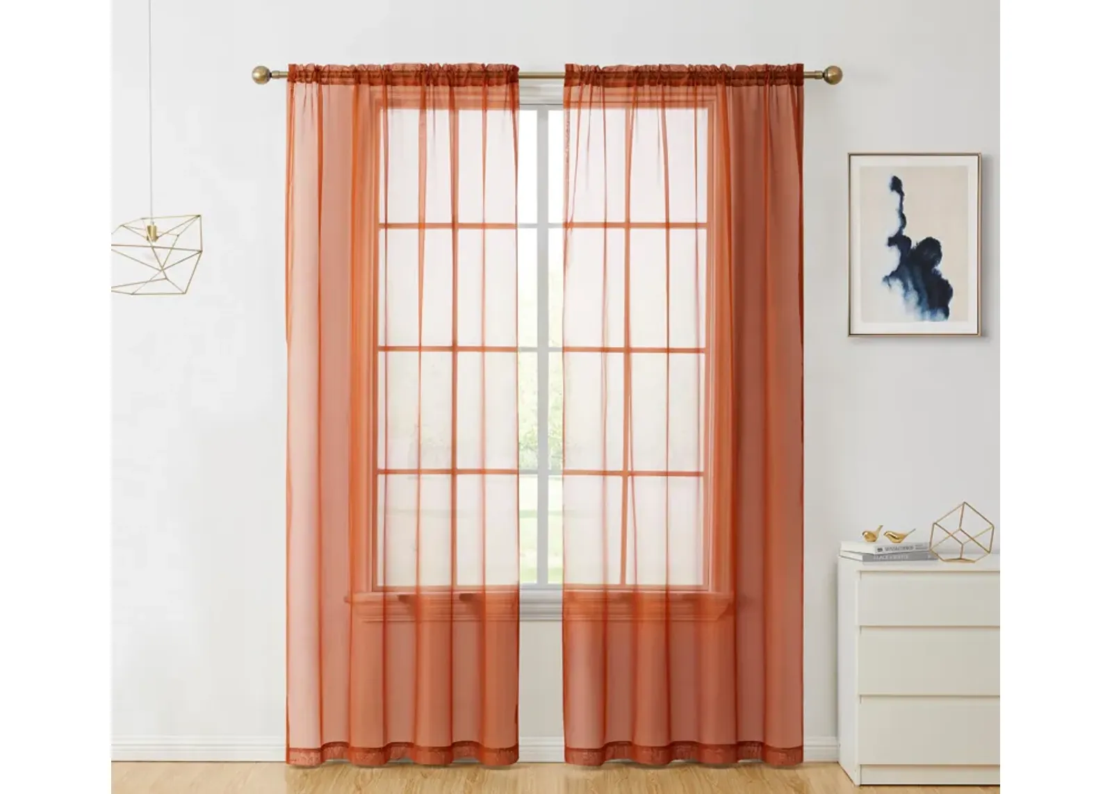 THD Essentials Sheer Voile Window Treatment Rod Pocket Curtain Panels Bedroom, Kitchen, Living Room - Set of 2