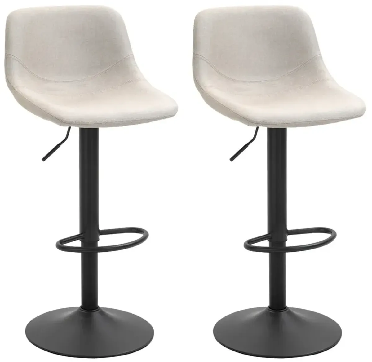 Cream White Bar Seats: Set of 2 Adjustable Swivel Padded Bar Stools