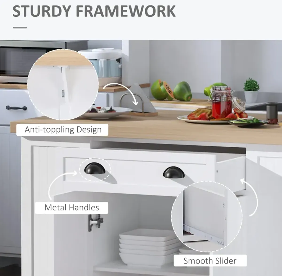 White Kitchen Helper: Freestanding Island Table with Drop Leaf