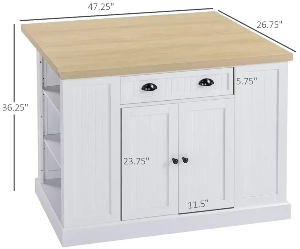 White Kitchen Helper: Freestanding Island Table with Drop Leaf