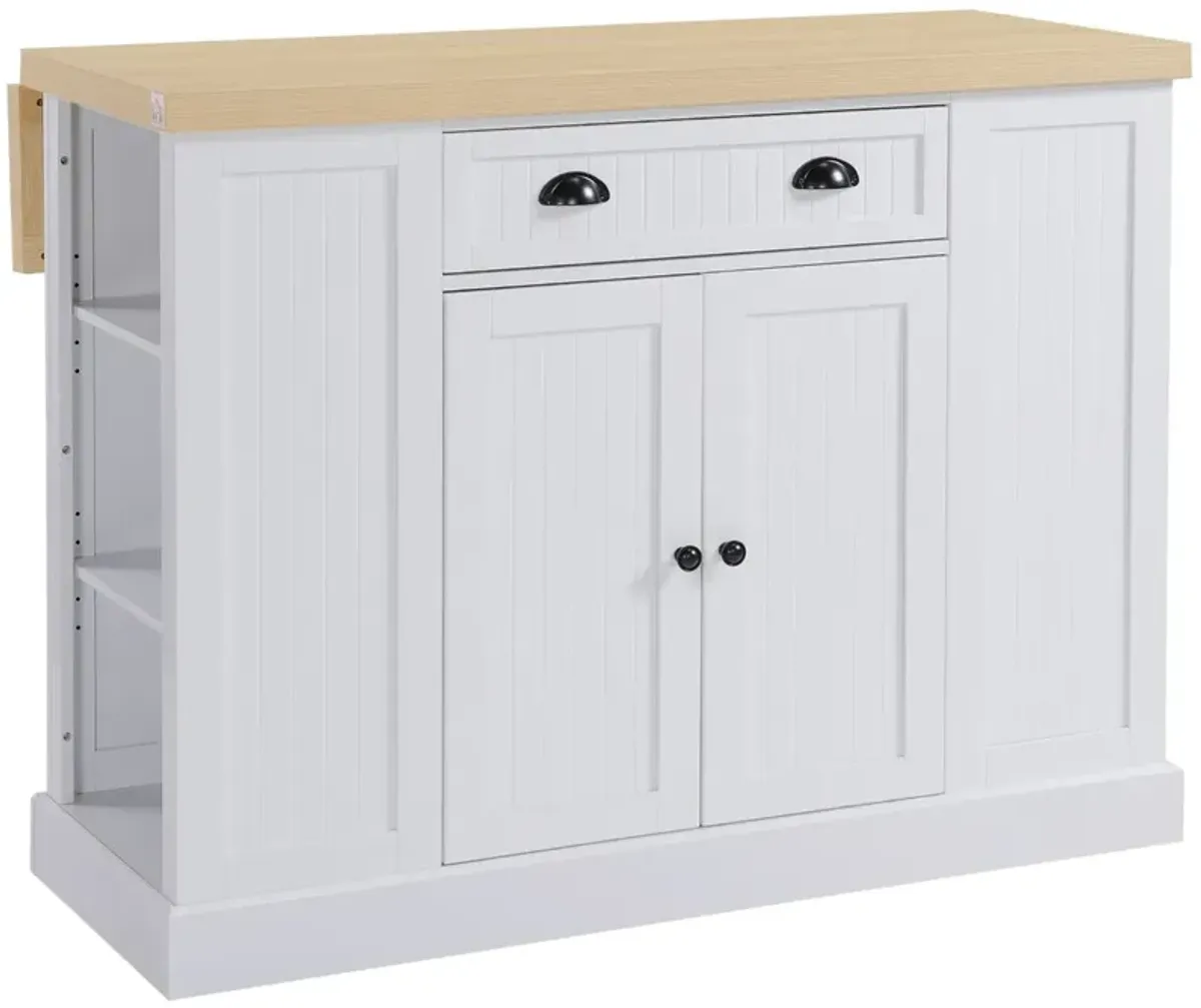 White Kitchen Helper: Freestanding Island Table with Drop Leaf