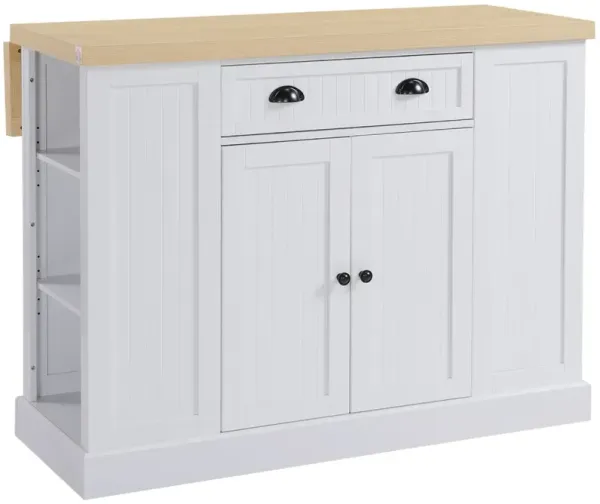 White Kitchen Helper: Freestanding Island Table with Drop Leaf