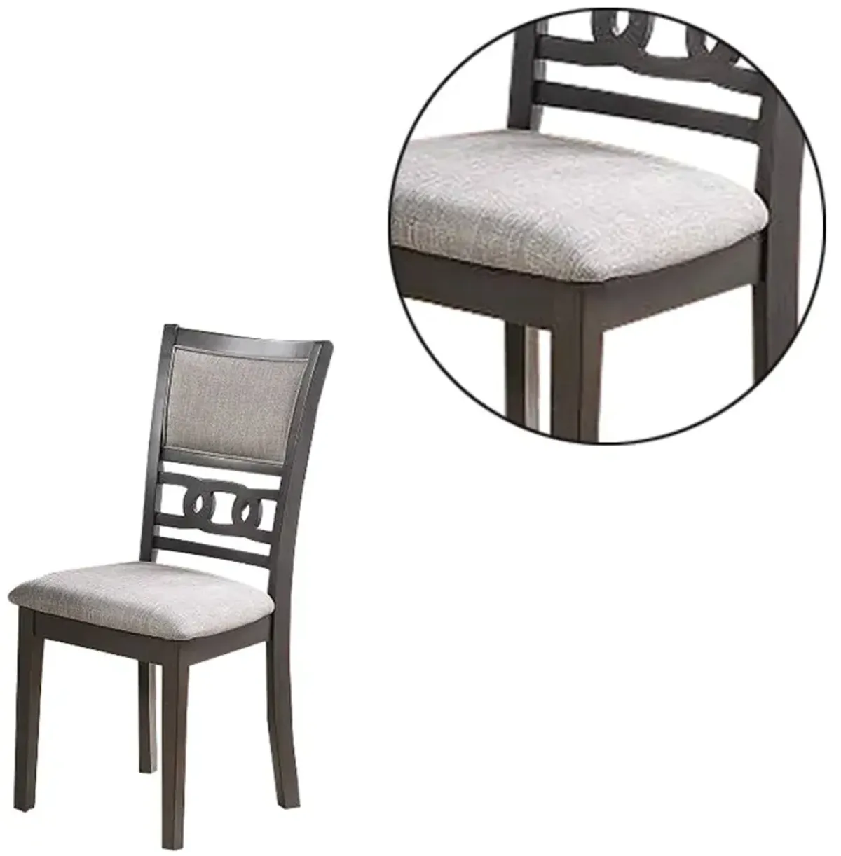 Fabric Upholstered Dining Chair with Panel Back, Knot Cut Outs, Set of 2, Gray - Benzara