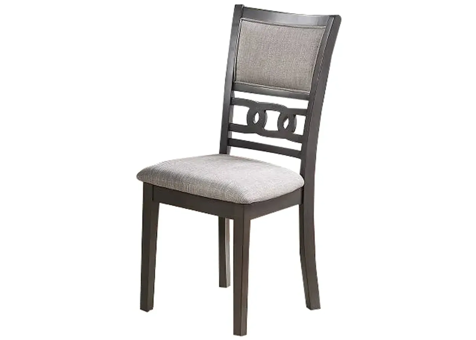 Fabric Upholstered Dining Chair with Panel Back, Knot Cut Outs, Set of 2, Gray - Benzara