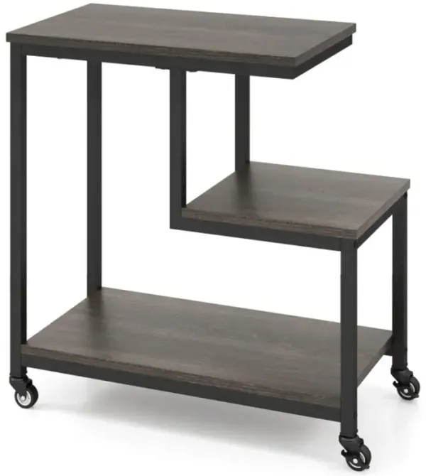 Hivvago G-shaped Side Table 3-Tier Mobile End Table with Open Shelves