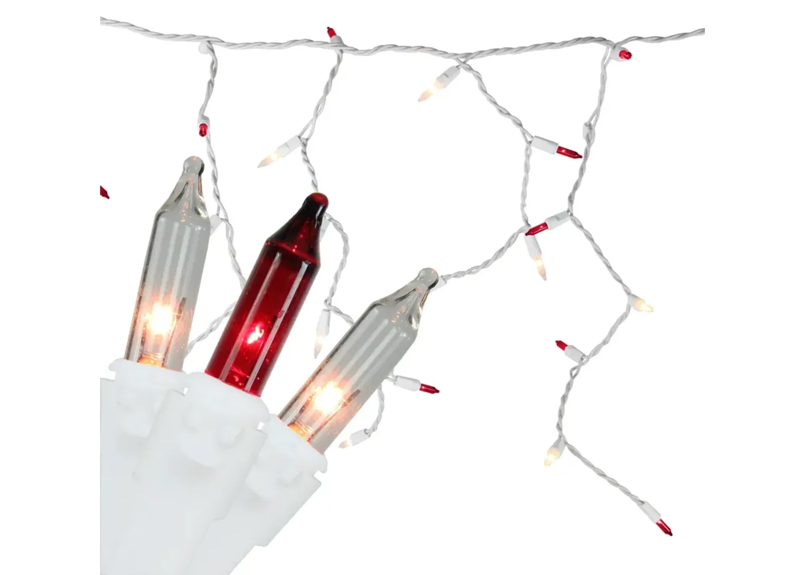 50 Red and Clear Mini Icicle Christmas Lights - 2.5 ft White Wire