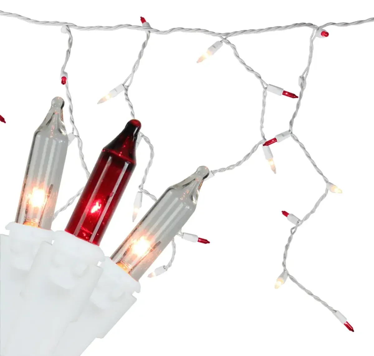 50 Red and Clear Mini Icicle Christmas Lights - 2.5 ft White Wire