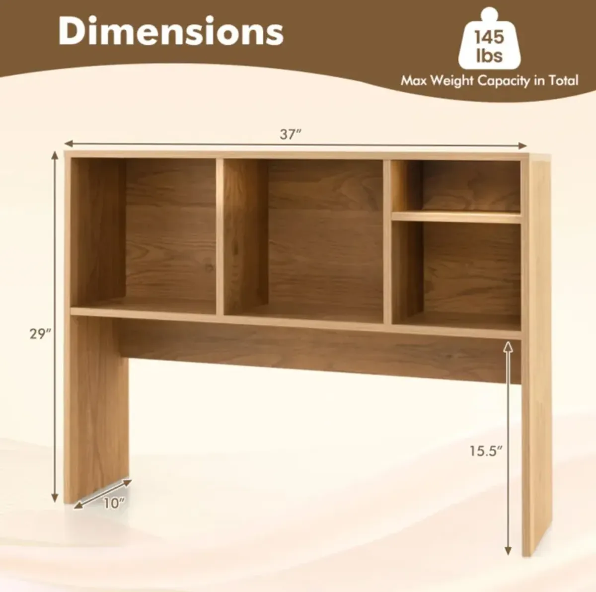 Hivvago Computer Desktop Bookcase with 4 Cubbies and Open Back Compartment