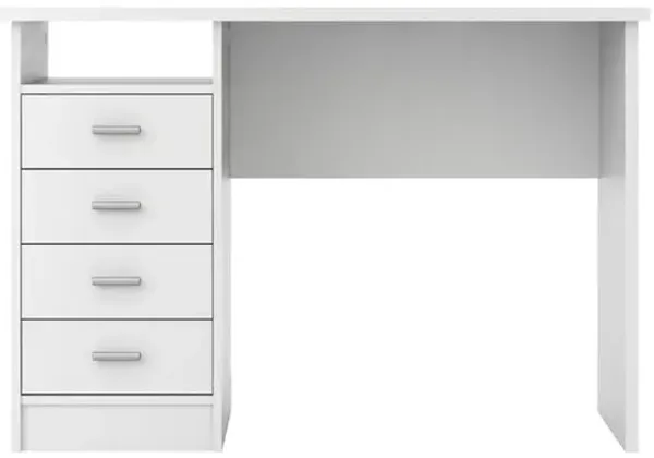 FurniFact White Desk with 4 Drawers - Modern Office Desk for Storage and Productivity
