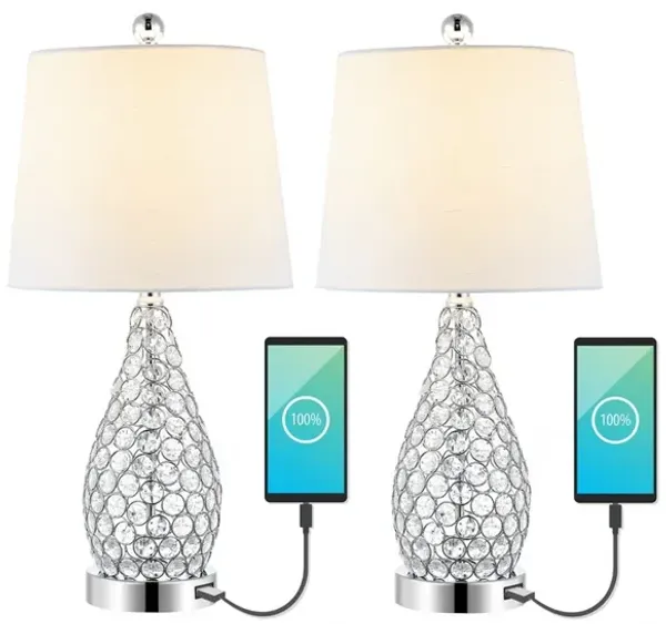 Lily Midcentury Modern Iron LED Table Lamp with USB Charging Port