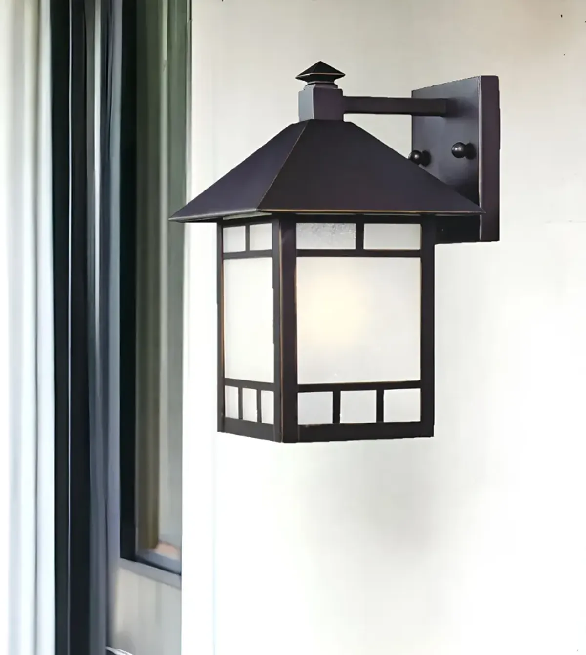 Hivvago Petite Antique Bronze Frosted Glass Lantern Wall Light