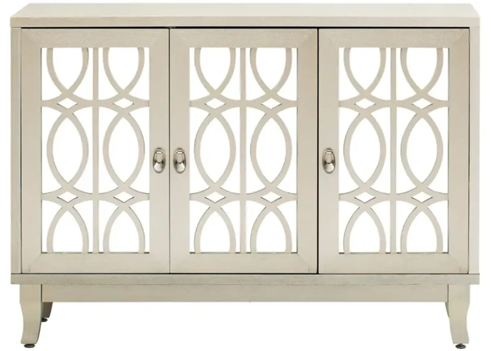 Sideboard With Glass Doors, 3 Door Mirrored Buffet Cabinet With Silver Handle For Living Room