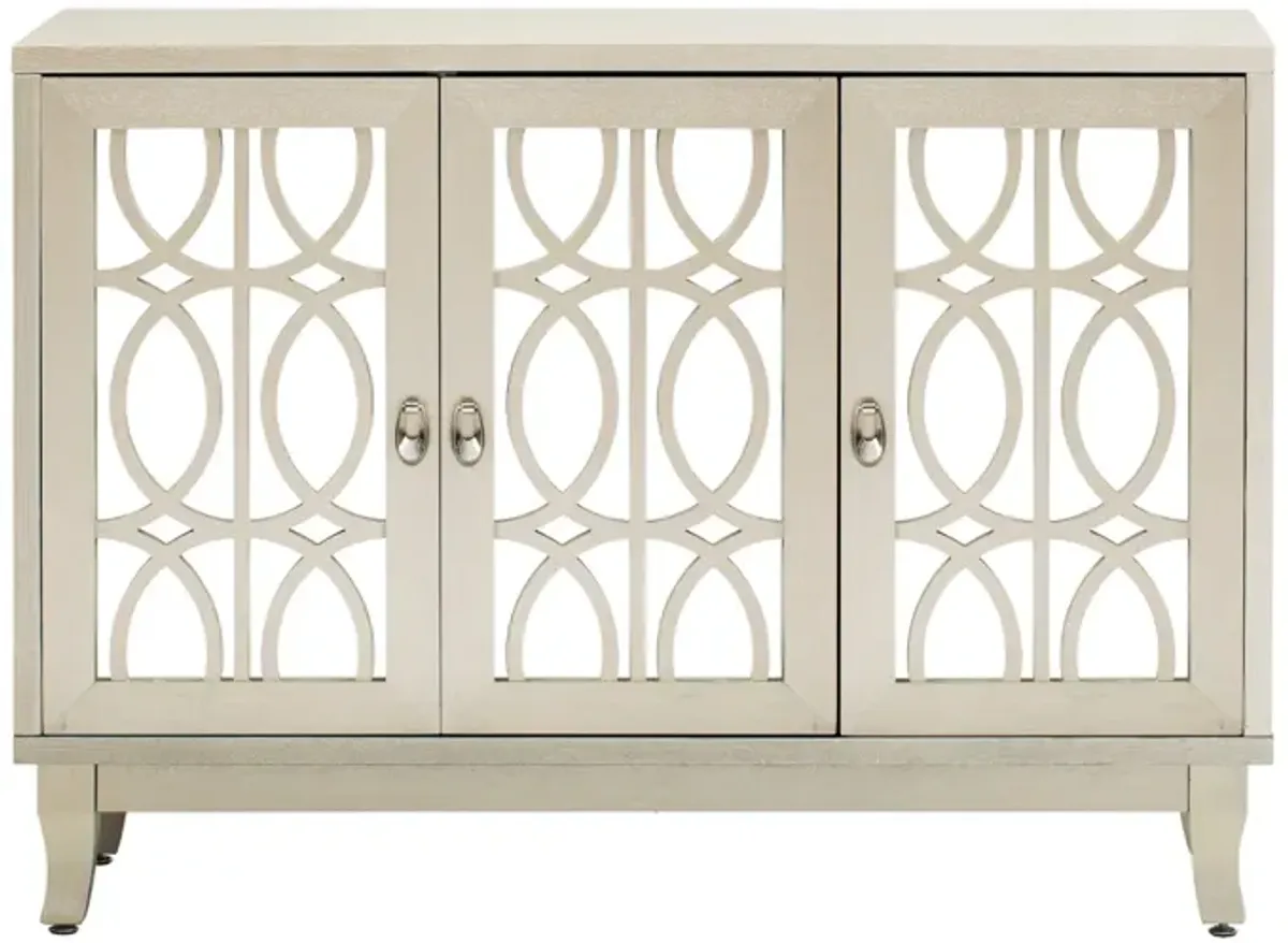 Sideboard With Glass Doors, 3 Door Mirrored Buffet Cabinet With Silver Handle For Living Room