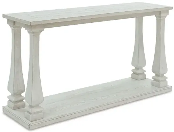 Dyne Sofa Console Table, Plank Top, Baluster Base, 60 Inch White - Benzara