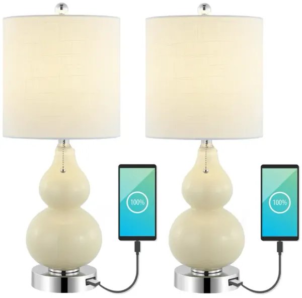 Cora Classic Vintage Glass LED Table Lamp with USB Charging Port (Set of 2)