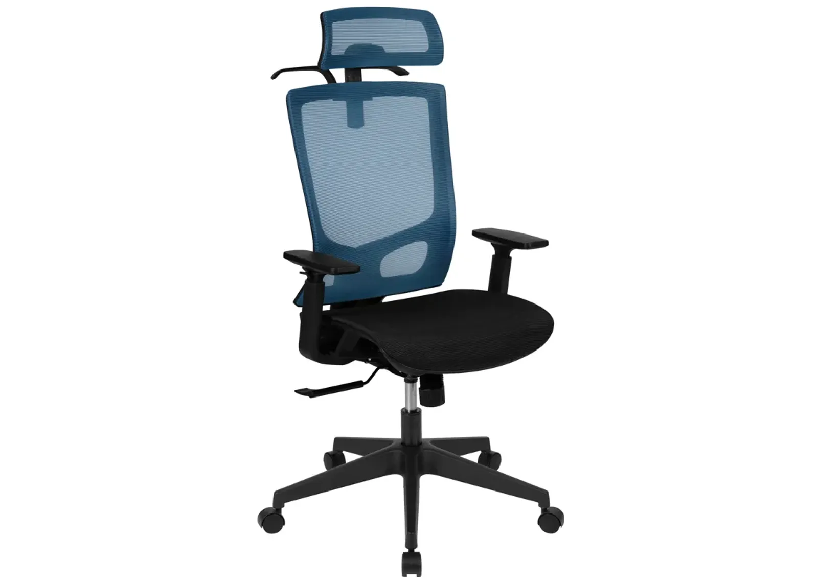 Layla Ergonomic Mesh Office Chair with Synchro-Tilt, Pivot Adjustable Headrest, Lumbar Support, Coat Hanger and Adjustable Arms in Black