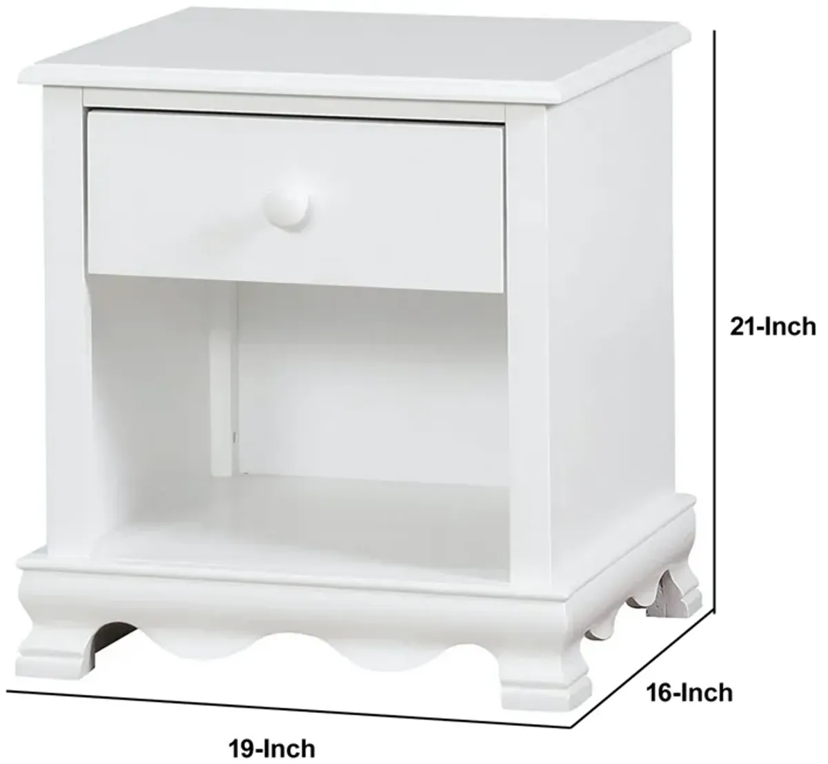 Nightstand with 1 Drawer and 1 Open Shelf, White-Benzara