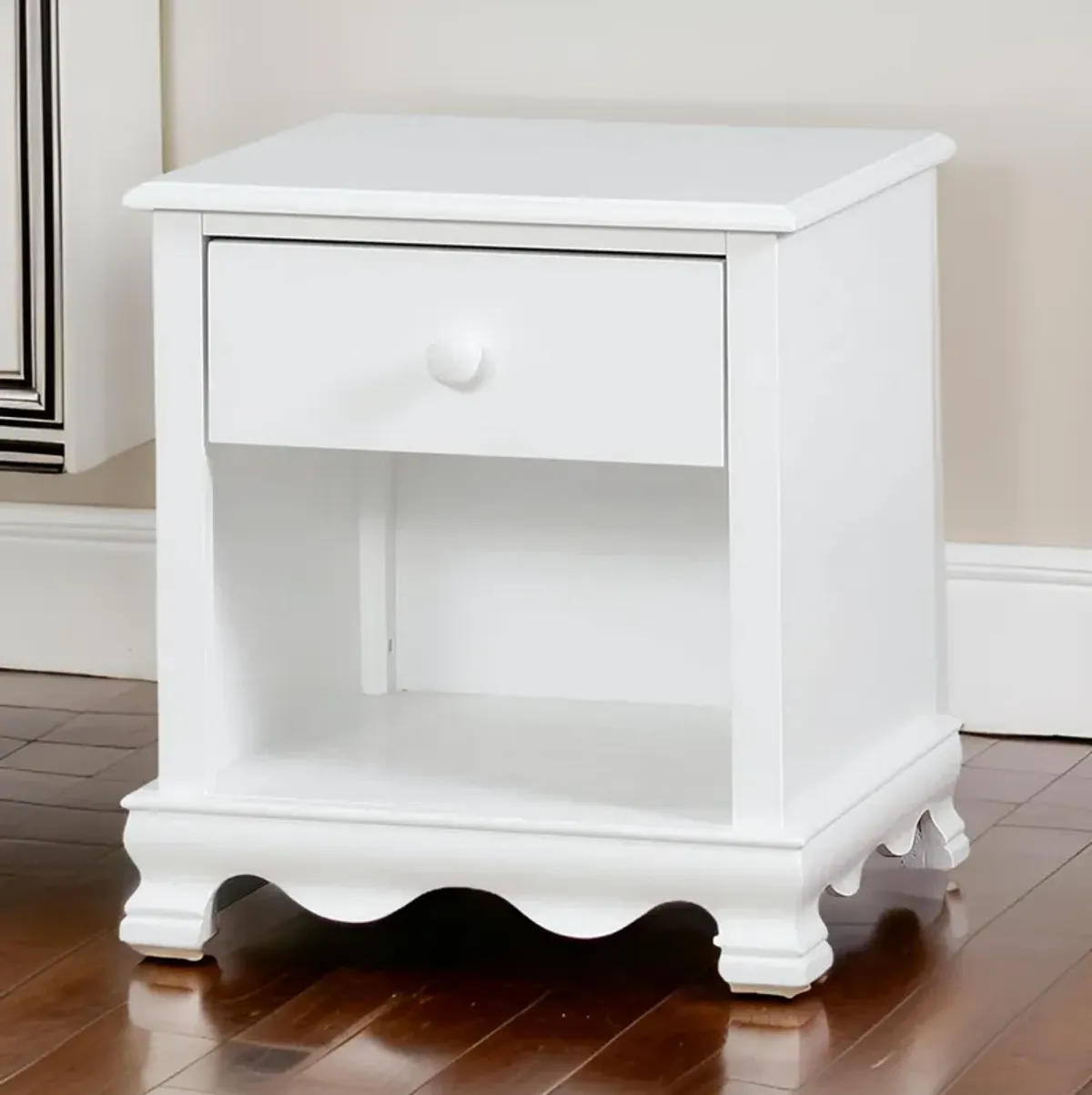 Nightstand with 1 Drawer and 1 Open Shelf, White-Benzara