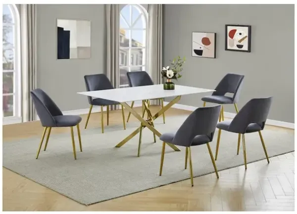 Best Quality Furniture Glass With White Marble Wrap Dining Set And Gray Chairs