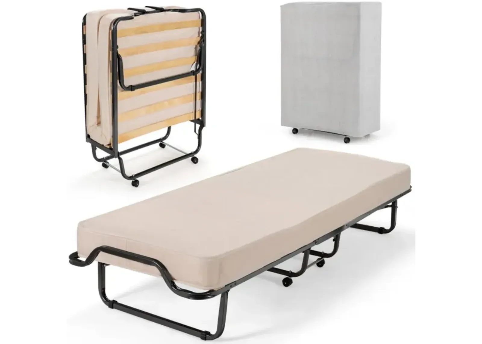 Hivvago Rollaway Folding Bed with Memory Foam Mattress and Dust-Proof Bag Made in Italy