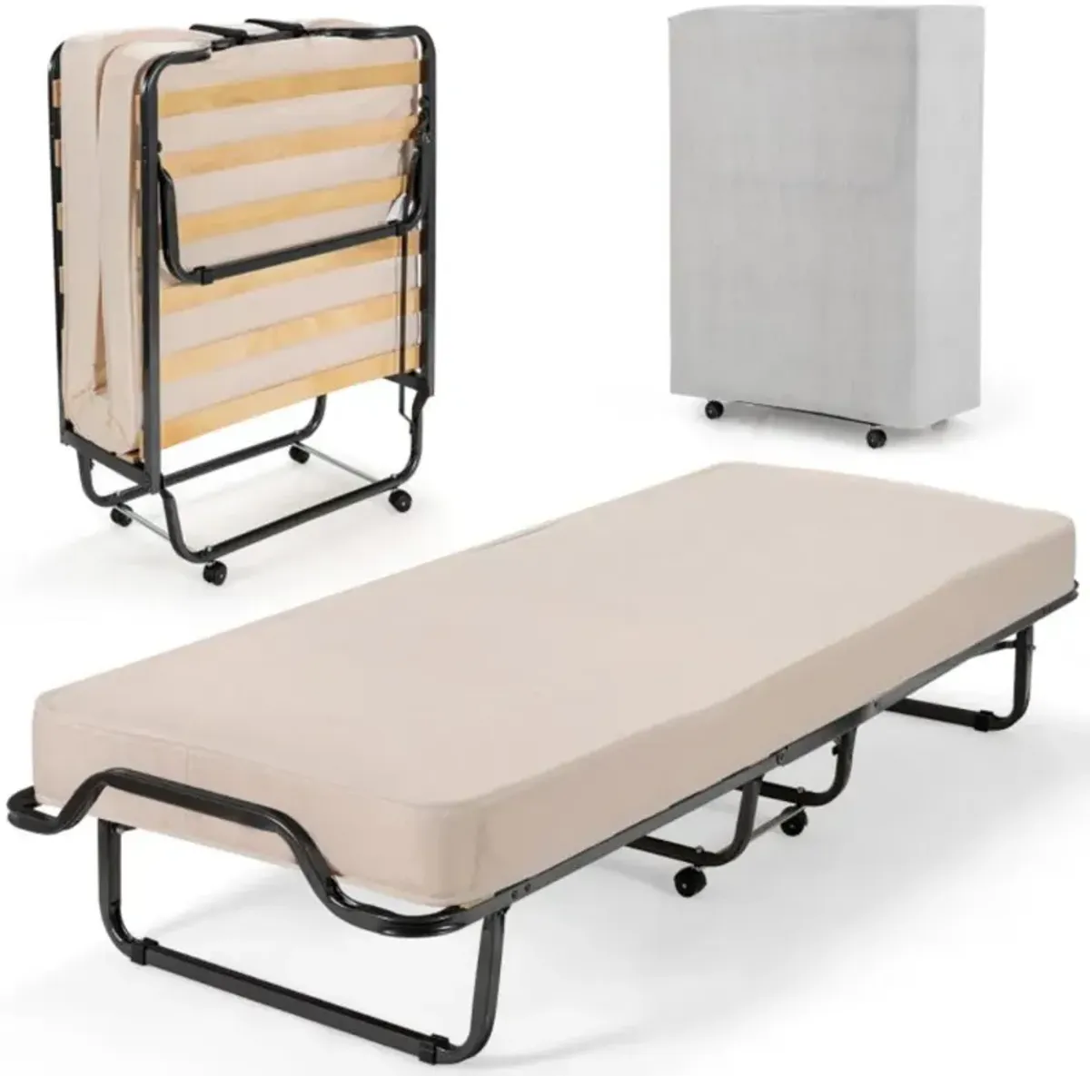 Hivvago Rollaway Folding Bed with Memory Foam Mattress and Dust-Proof Bag Made in Italy