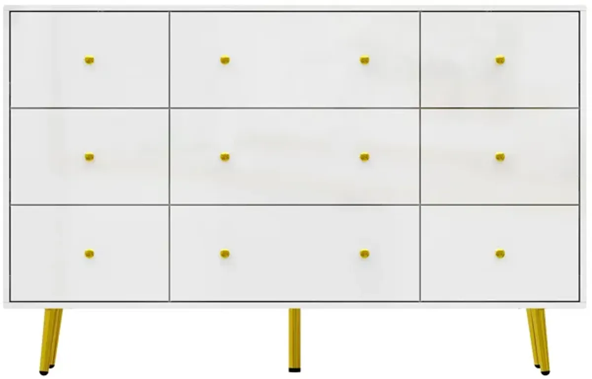 White Mirror Finished Wooden 9-Drawer 55.1 in Width, Chest of Drawers, Dresser, Modern European Style