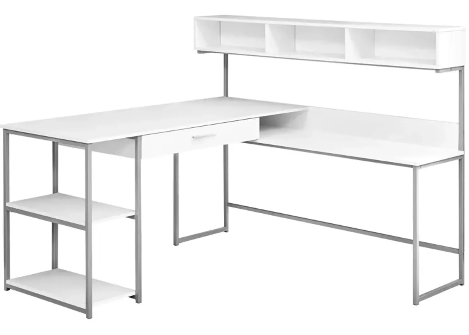 Computer Desk, Home Office, Corner, Storage Drawers, L Shape, Work, Laptop, Metal, Laminate, White, Grey, Contemporary, Modern