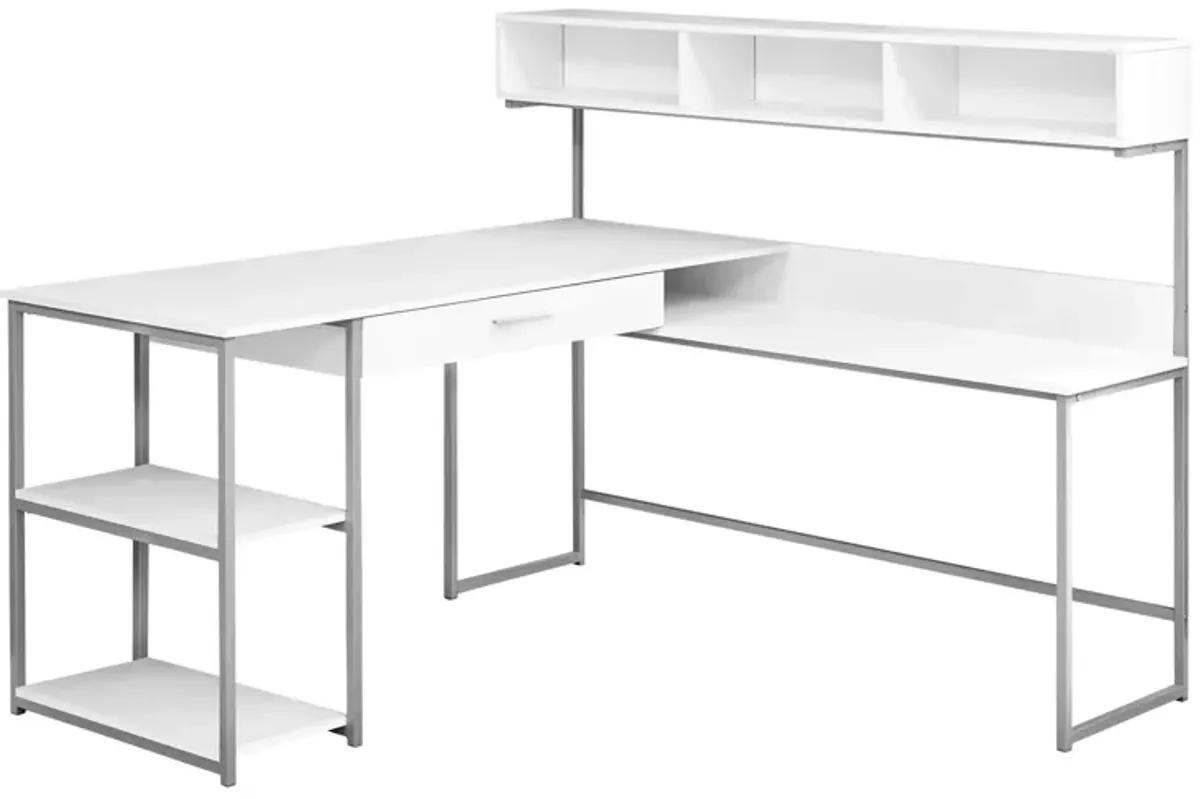 Computer Desk, Home Office, Corner, Storage Drawers, L Shape, Work, Laptop, Metal, Laminate, White, Grey, Contemporary, Modern