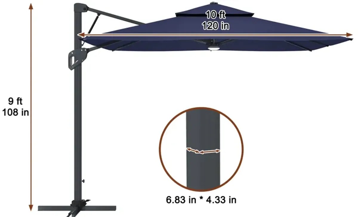 MONDAWE 10ft Square Solar LED Offset Cantilever Outdoor Patio Umbrella with Built-in Bluetooth Speaker