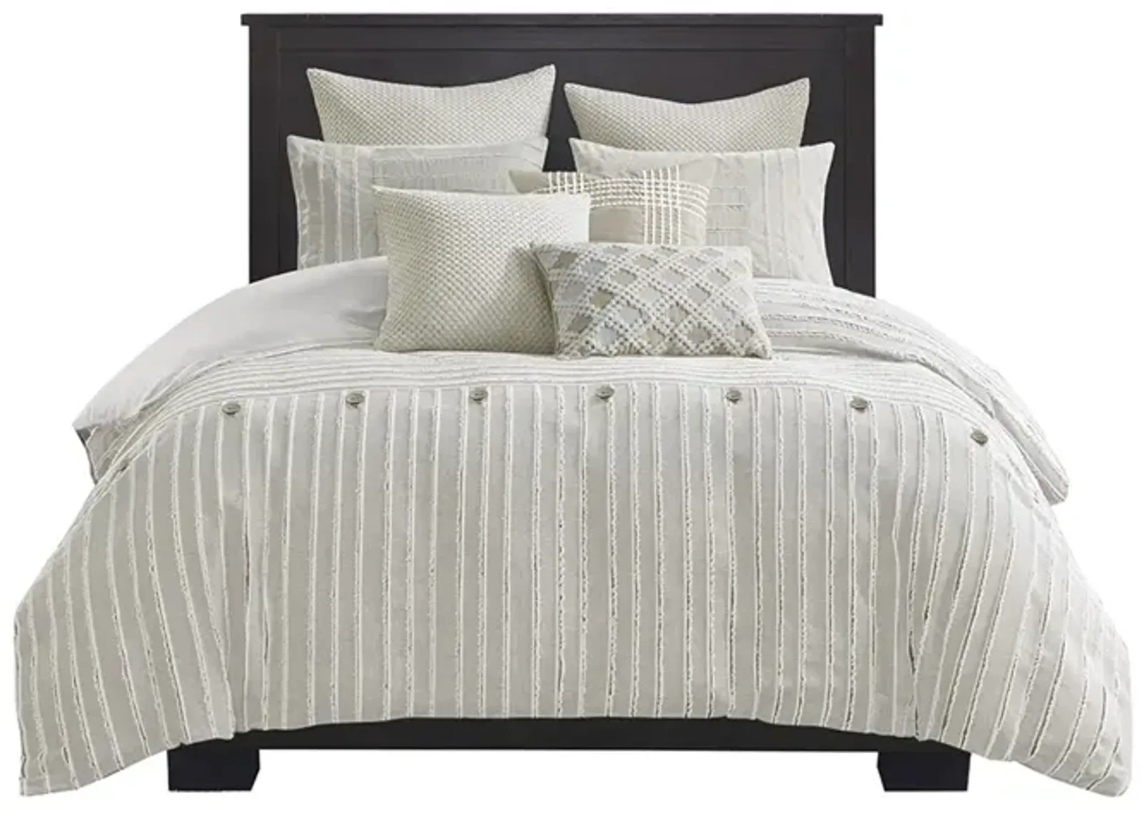 Gracie Mills Cora Oversized Cotton Clipped Jacquard Comforter Set with Euro Shams Throw Pillows