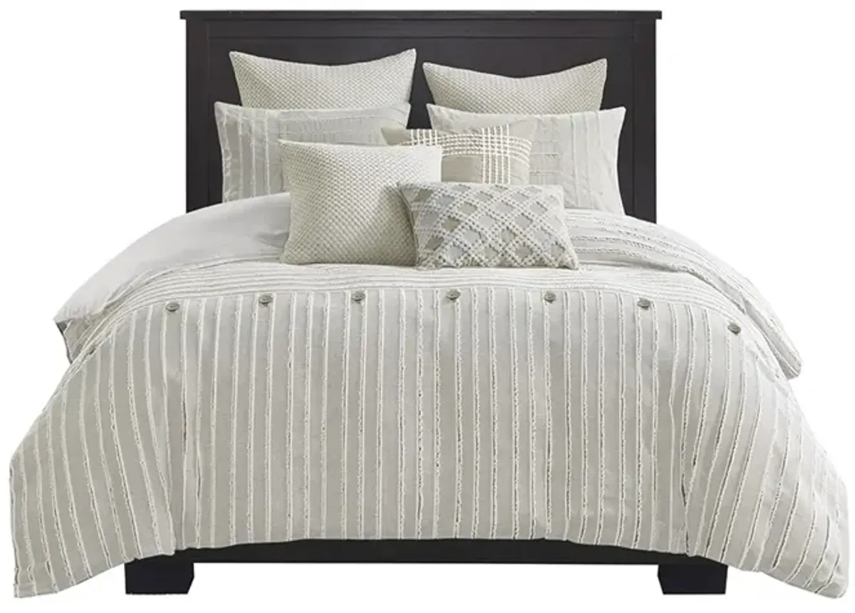 Gracie Mills Cora Oversized Cotton Clipped Jacquard Comforter Set with Euro Shams Throw Pillows