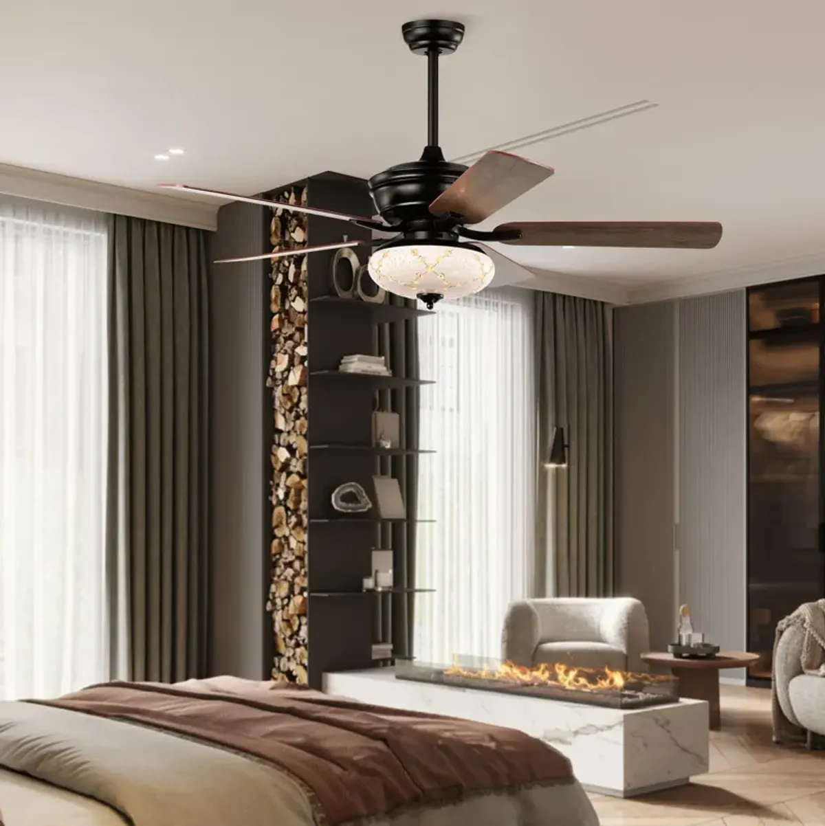 52 Inch Ceiling Fan with 3 Wind Speeds and 5 Reversible Blades-Black