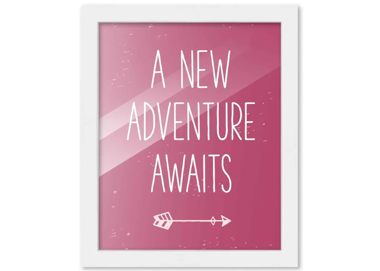 8x10 Framed Nursery Wall Adventure Girl New Adventure Awaits Poster in White Wood Frame For Kid Bedroom or Playroom