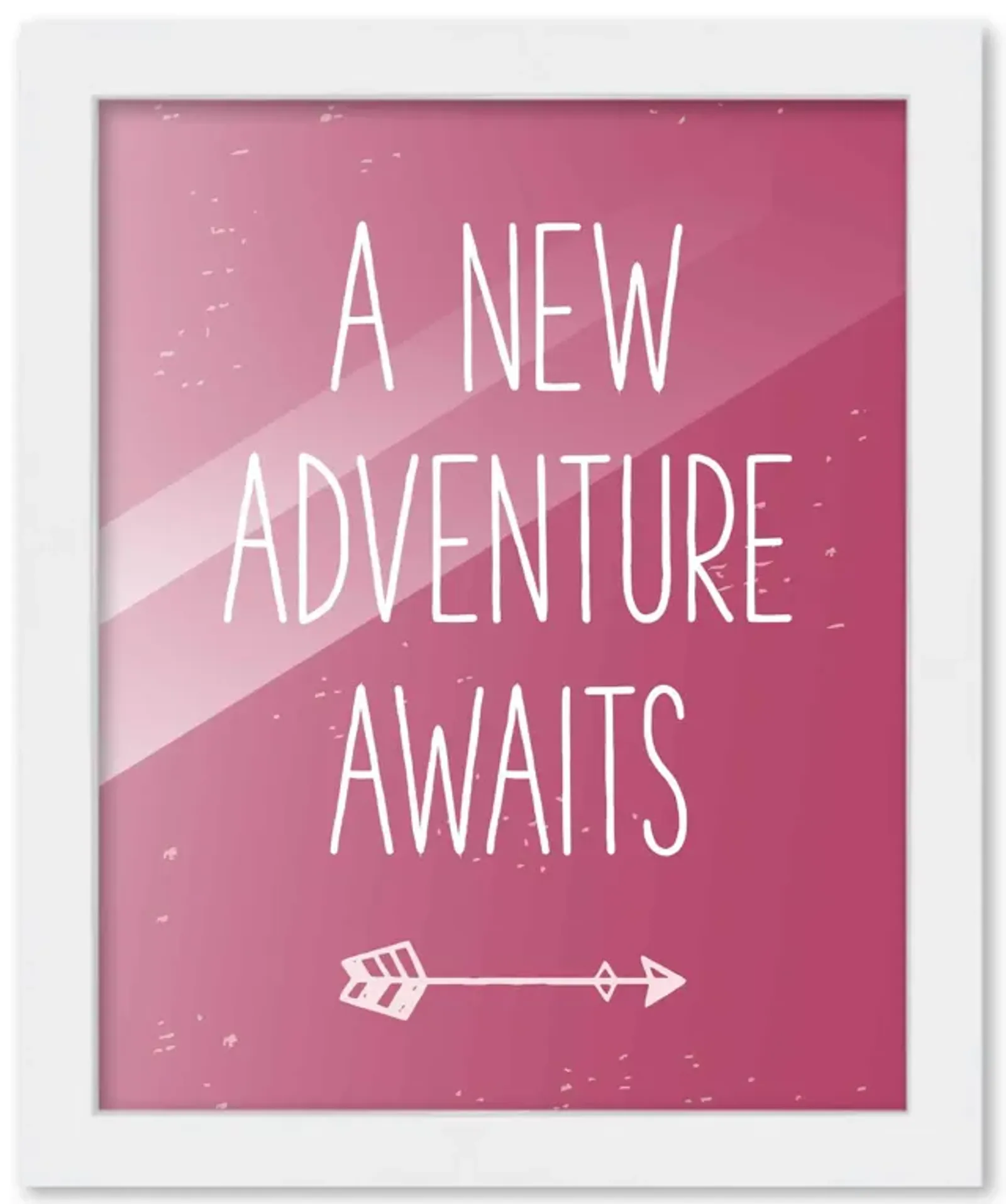 8x10 Framed Nursery Wall Adventure Girl New Adventure Awaits Poster in White Wood Frame For Kid Bedroom or Playroom