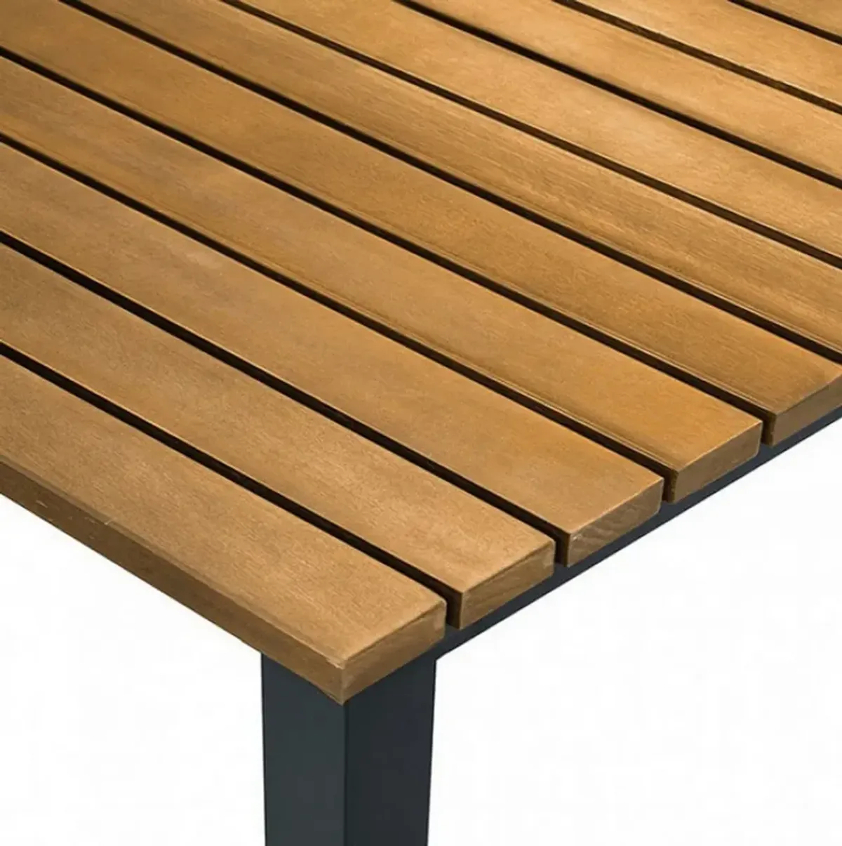 Ankia 59 Inch Outdoor Patio Dining Table, Slatted Top, Aluminium, Brown - Benzara