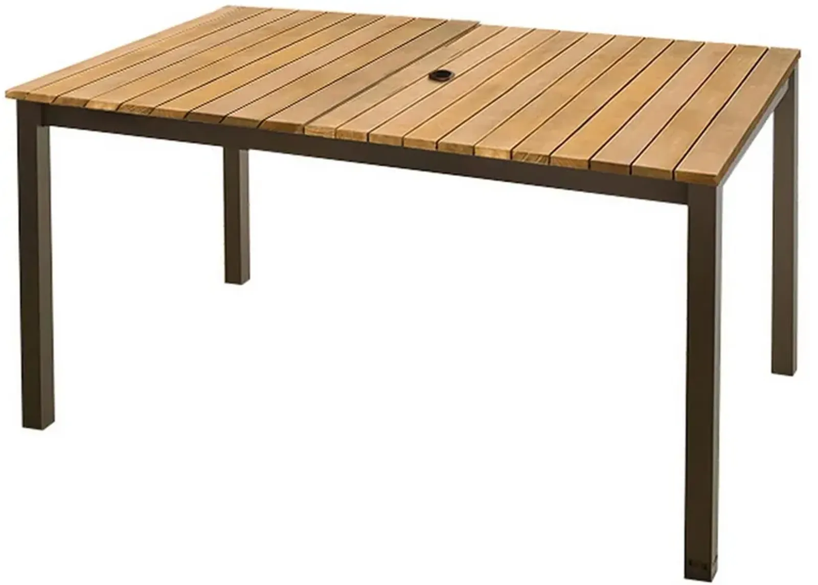 Ankia 59 Inch Outdoor Patio Dining Table, Slatted Top, Aluminium, Brown - Benzara