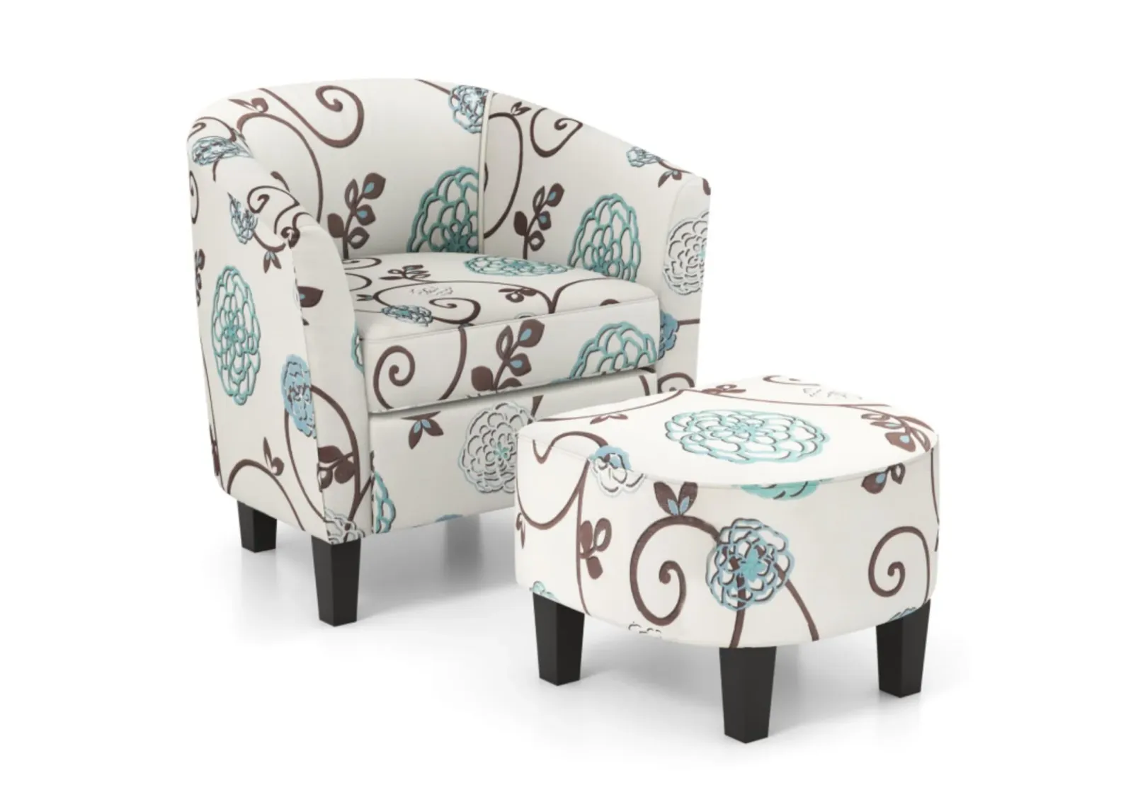 Hivvago Modern Accent Tub Chair and Ottoman Set with Fabric Upholstered