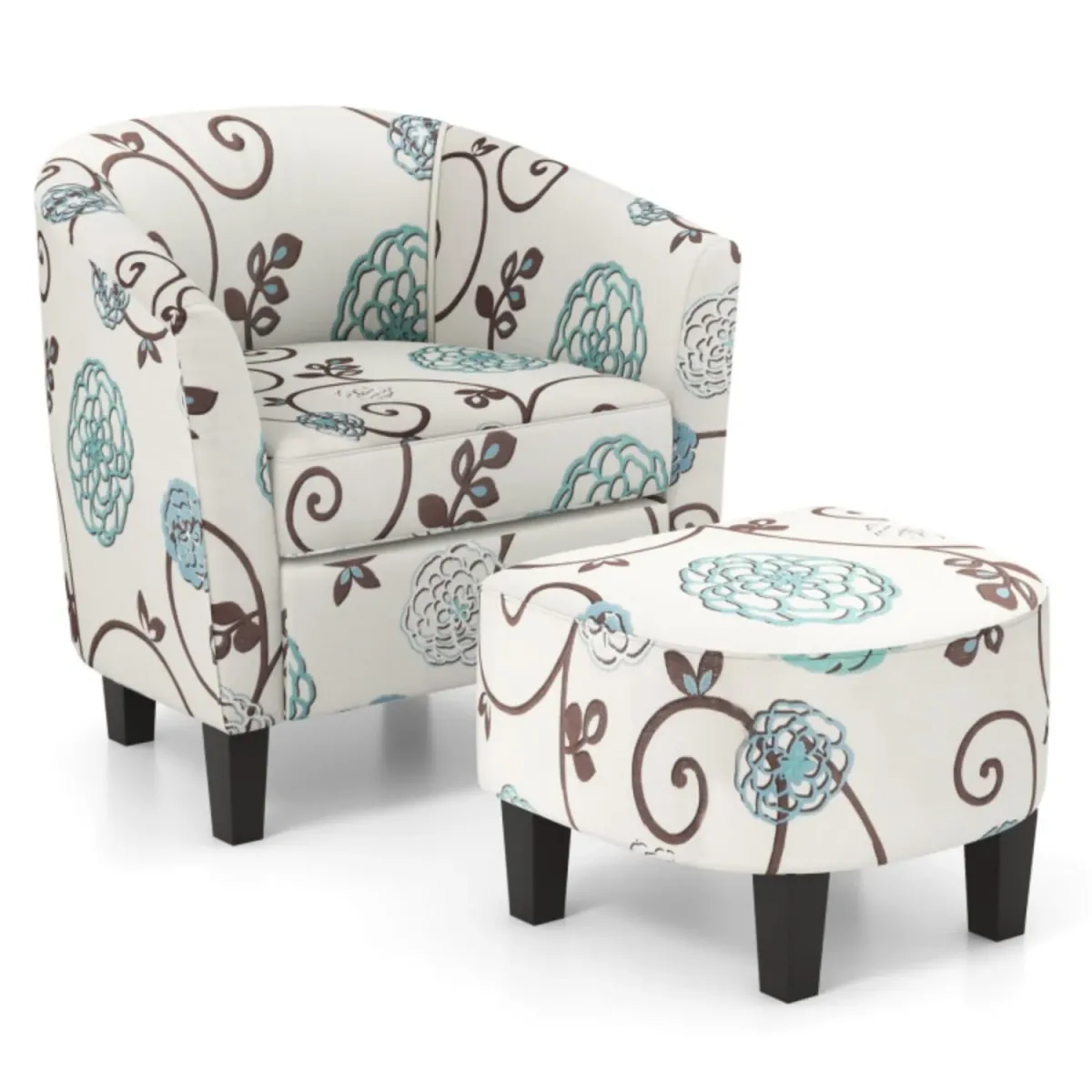 Hivvago Modern Accent Tub Chair and Ottoman Set with Fabric Upholstered