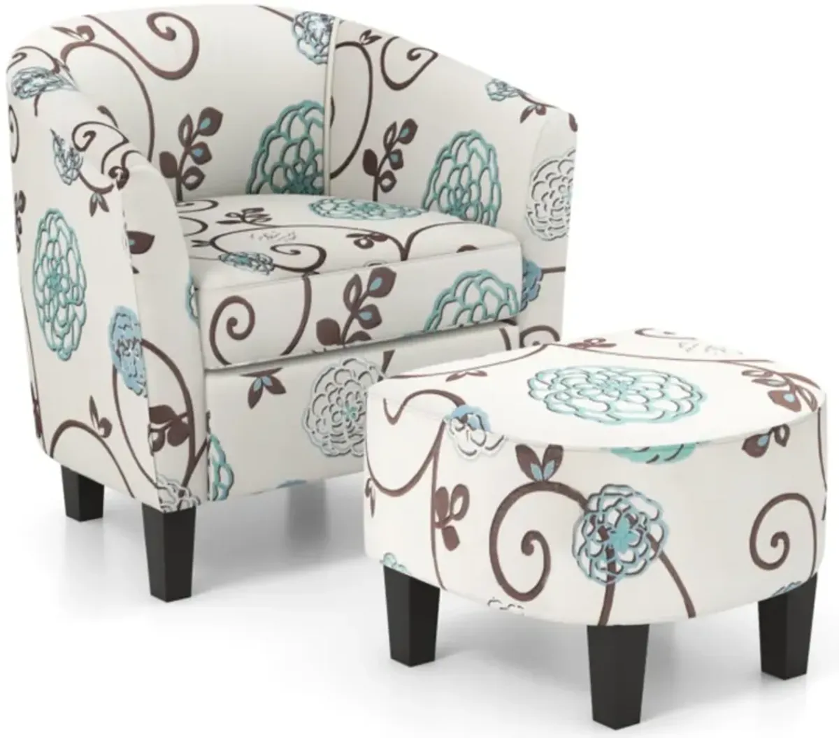 Hivvago Modern Accent Tub Chair and Ottoman Set with Fabric Upholstered