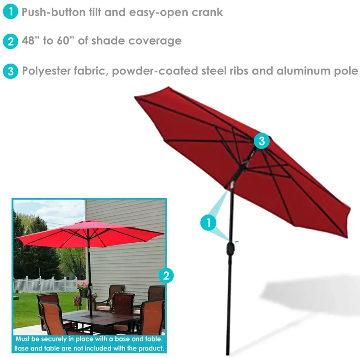 Sunnydaze 9 ft Aluminum Patio Umbrella with Tilt and Crank