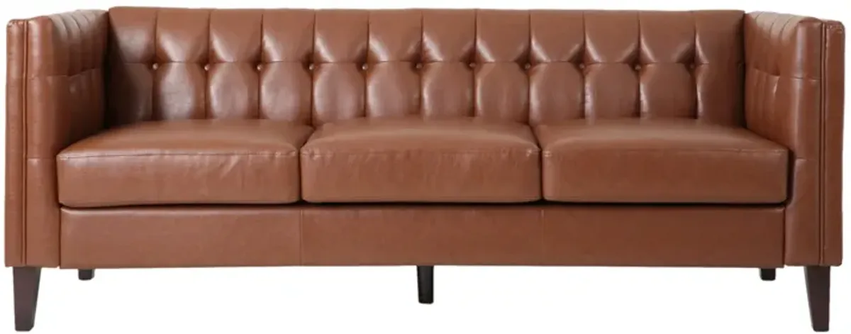 Ember Sofa with Chesterfield Tufted Brown Faux Leather Upholstery