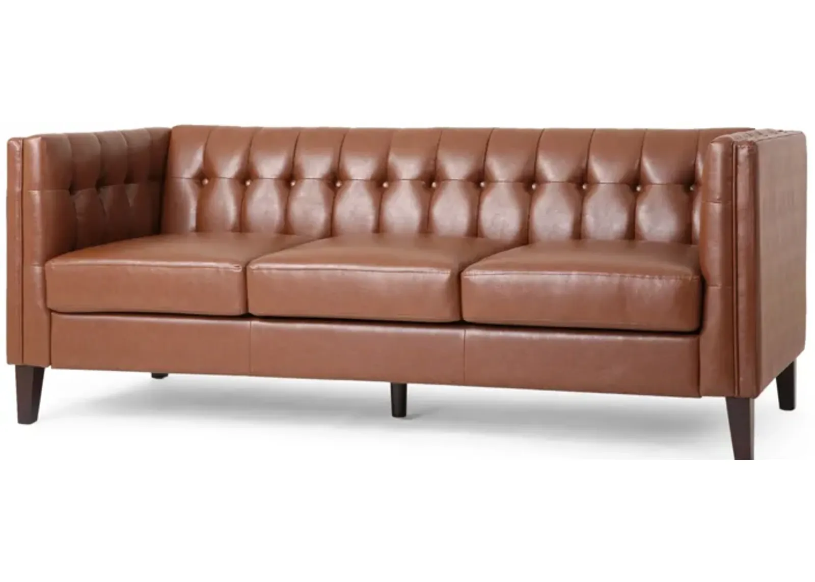 Ember Sofa with Chesterfield Tufted Brown Faux Leather Upholstery