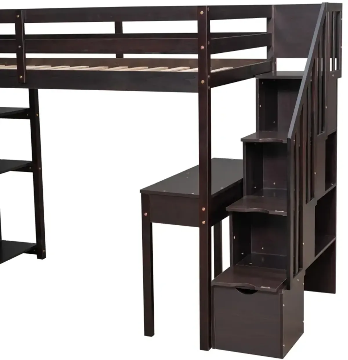 Twin Size Loft Bed With Storage Drawers, Desk And Stairs, Wooden Loft Bed With Shelves