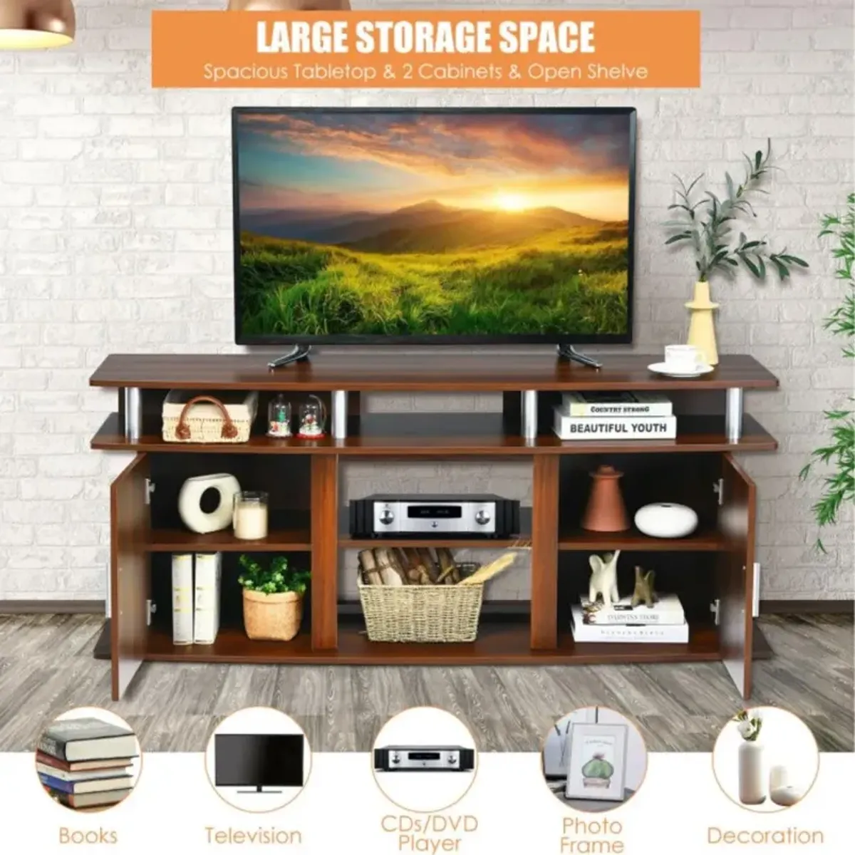 Hivvago 63 Inch TV Entertainment Console Center with 2 Cabinets