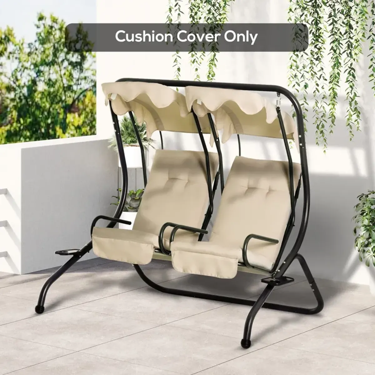 Beige Patio Comfort: Outdoor Porch Swing Cushions Set with Tufted Back