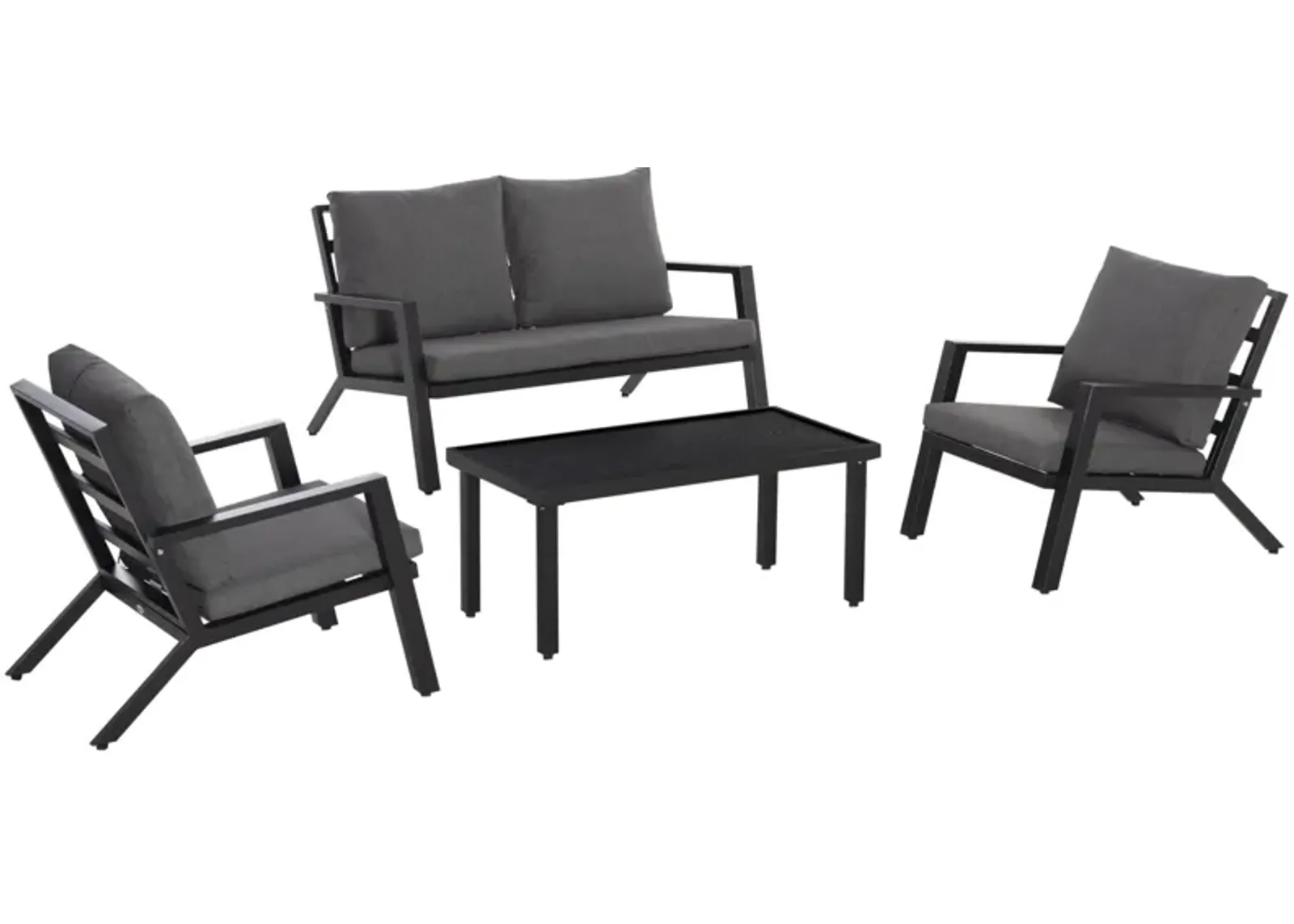 Black Backyard Chat: 4-Piece Patio Set with Cushioned Seating