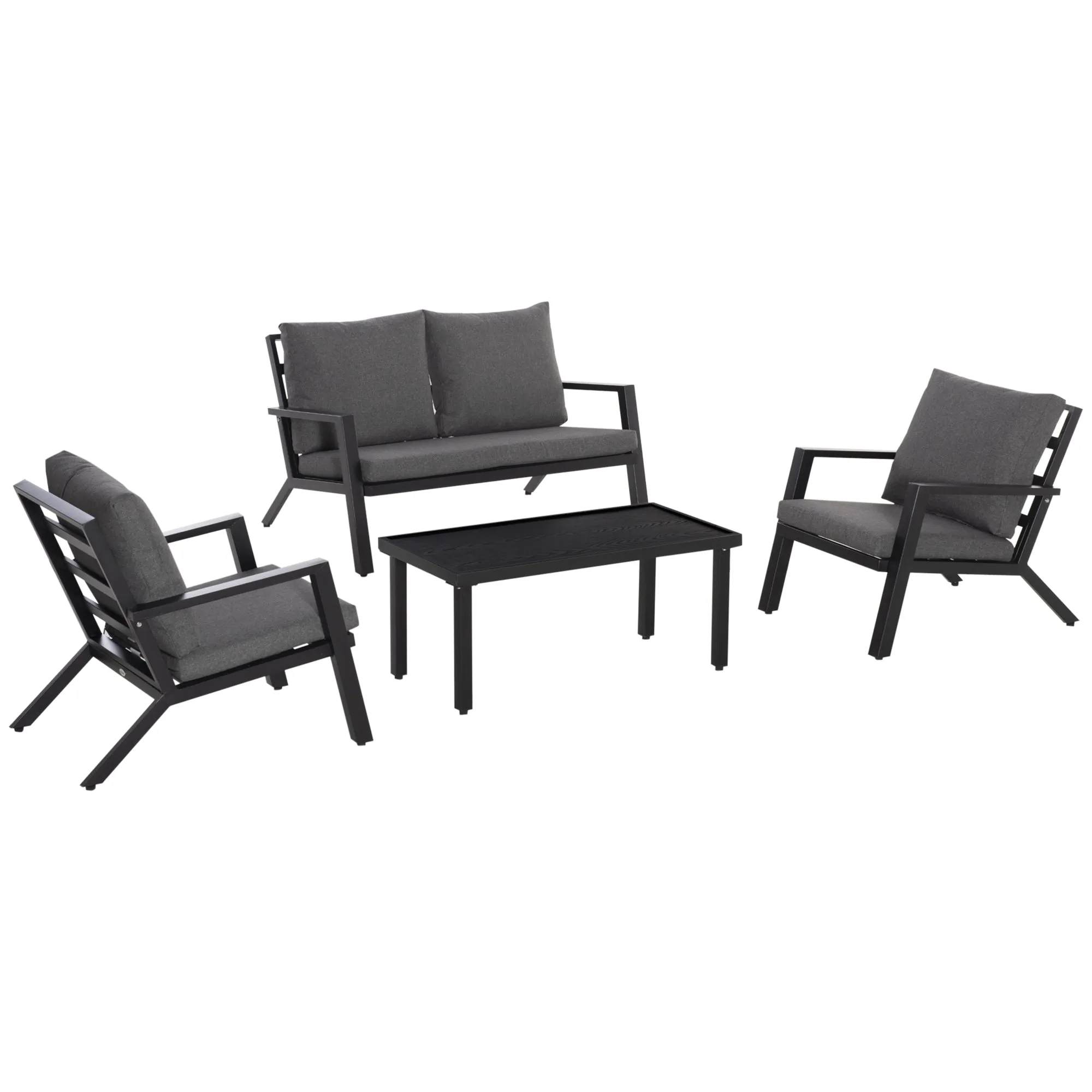 Black Backyard Chat: 4-Piece Patio Set with Cushioned Seating