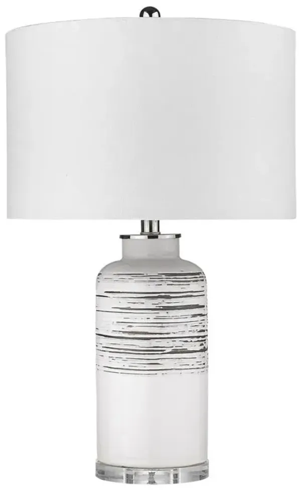 Hivvago 25" Black and White Ceramic Column Lamp With White Drum Shade